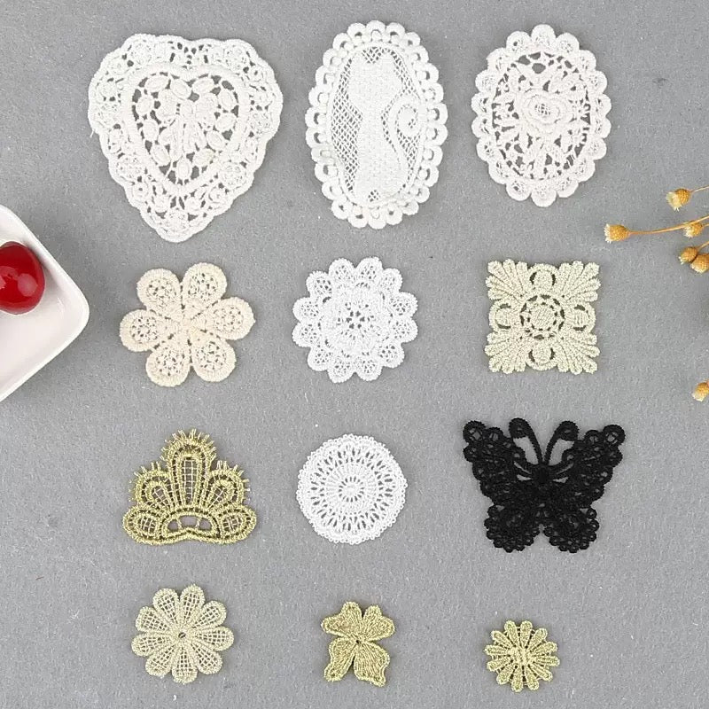 Water-soluble Gold/Silver Metallic Thread Lace Applique Embroidery Flower Lace Patch for Garment Decoration