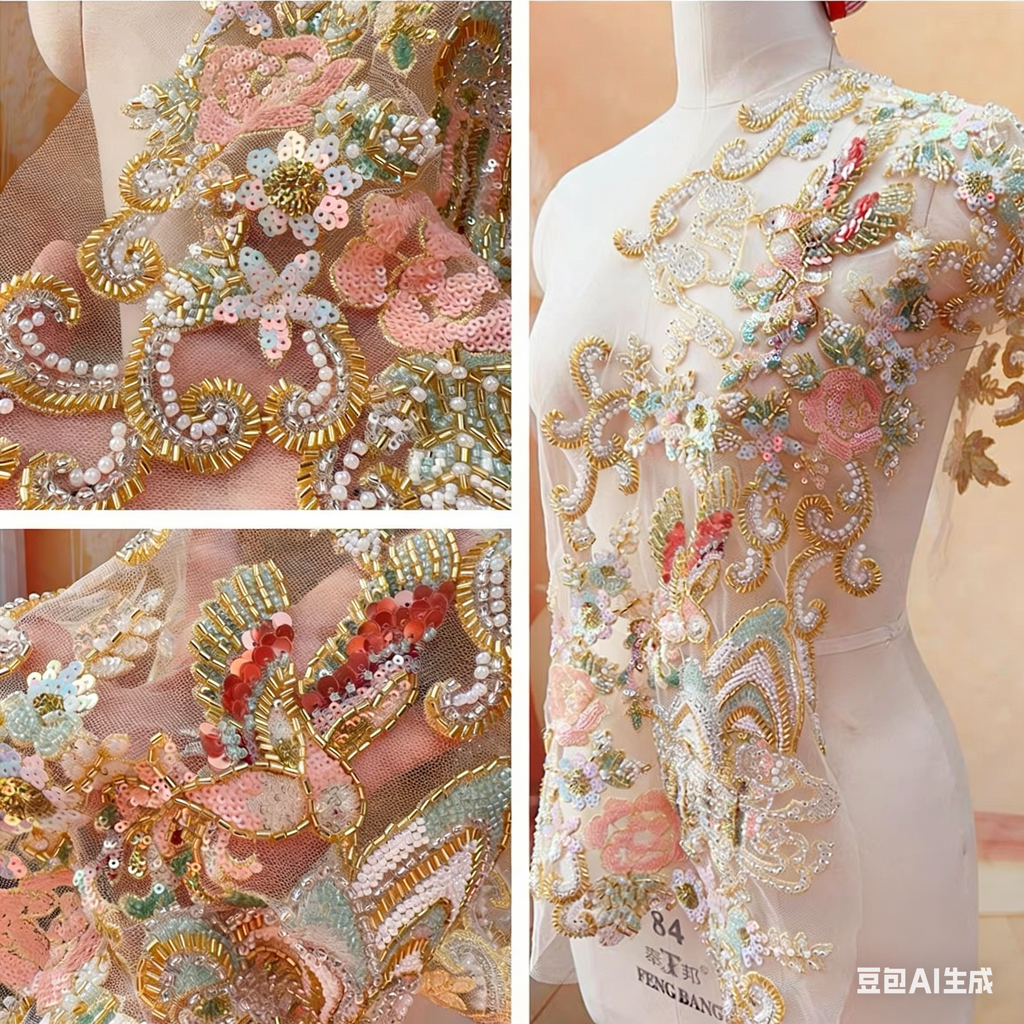 Colorful Sequins and Beads Lace Patch for Evening Dress from Chinese Factory