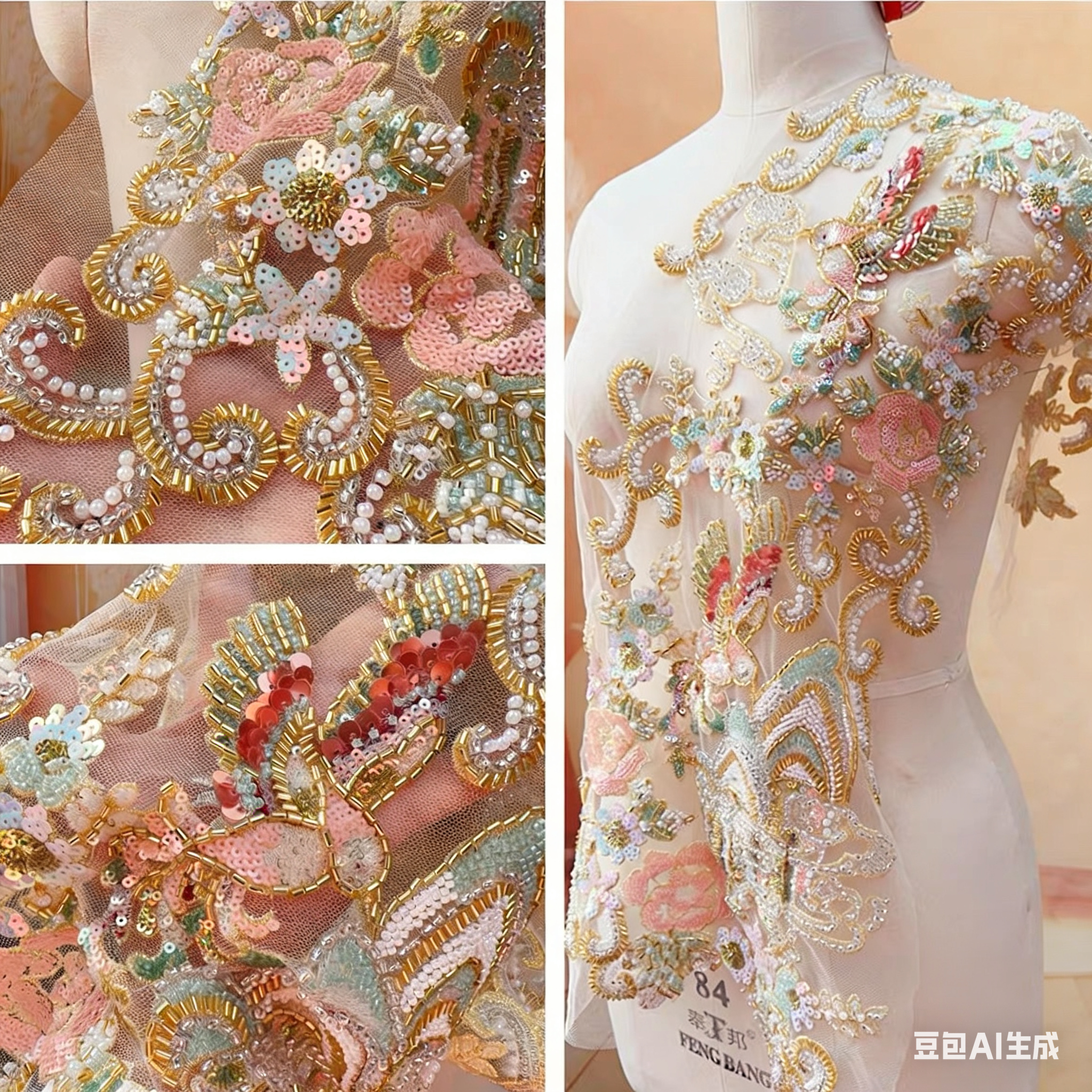 Colorful Sequins and Beads Lace Patch for Evening Dress from Chinese Factory