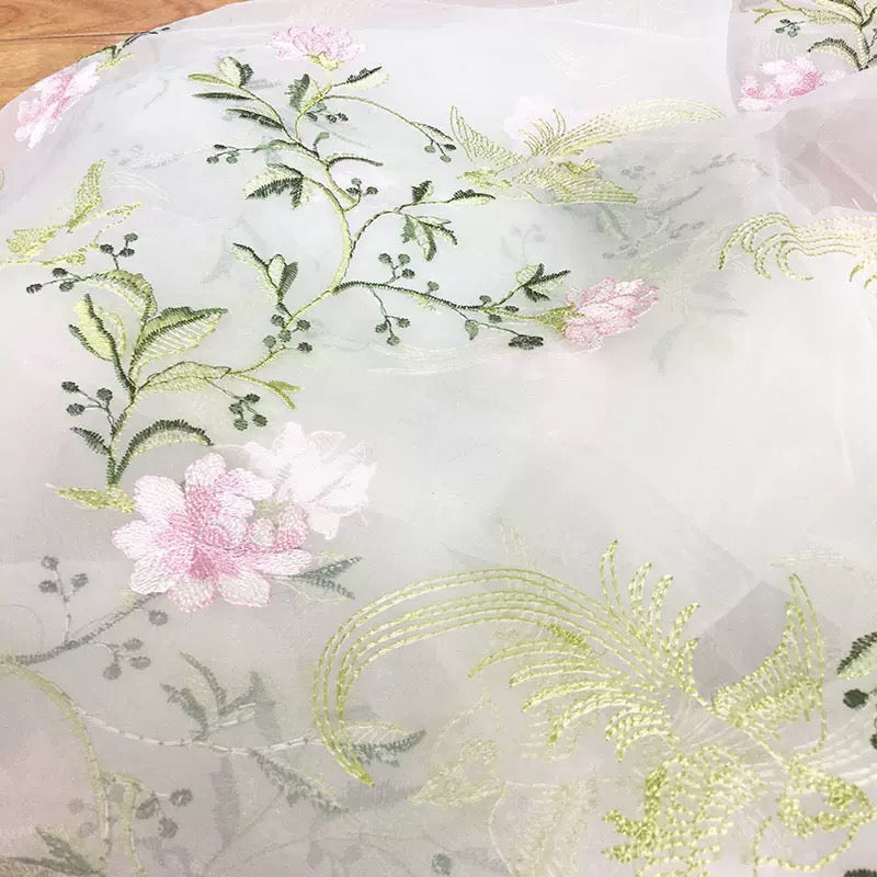 歐根紗中式刺繡面料