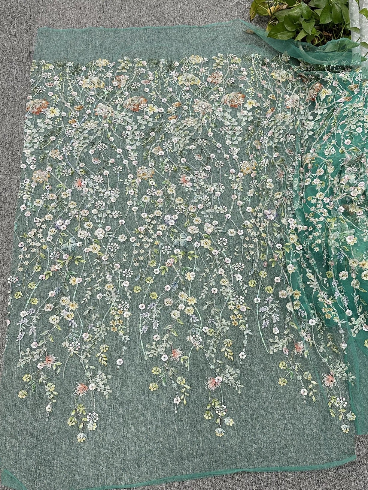 125cm Full Sequined Hand-beaded 3D Floral Lace Fabric with Lotus Peony Embroidery for Hanfu Evening Dress Garment Accessories