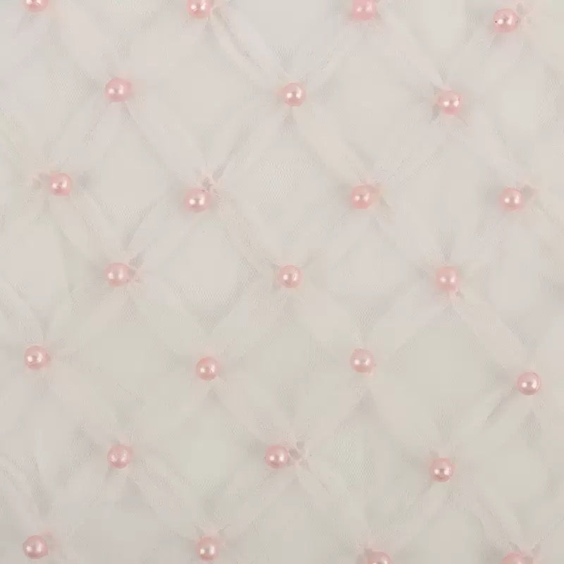 5 Meters New Spring/Summer Mesh Fabric with Rhombus Grid & Multi‑Color Bead Embroidery Lace for Evening Gowns, Wedding Dresses & Fashion Apparel