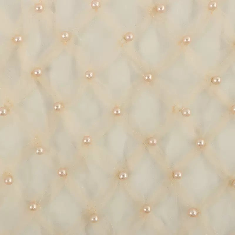 5 Meters New Spring/Summer Mesh Fabric with Rhombus Grid & Multi‑Color Bead Embroidery Lace for Evening Gowns, Wedding Dresses & Fashion Apparel