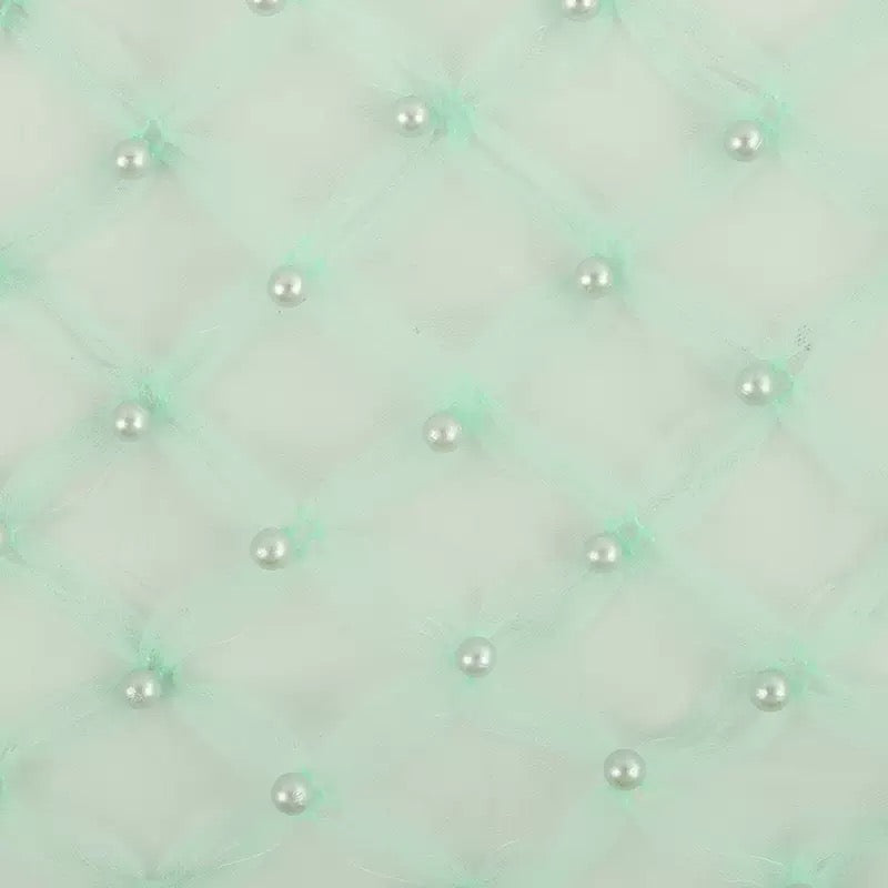 5 Meters New Spring/Summer Mesh Fabric with Rhombus Grid & Multi‑Color Bead Embroidery Lace for Evening Gowns, Wedding Dresses & Fashion Apparel