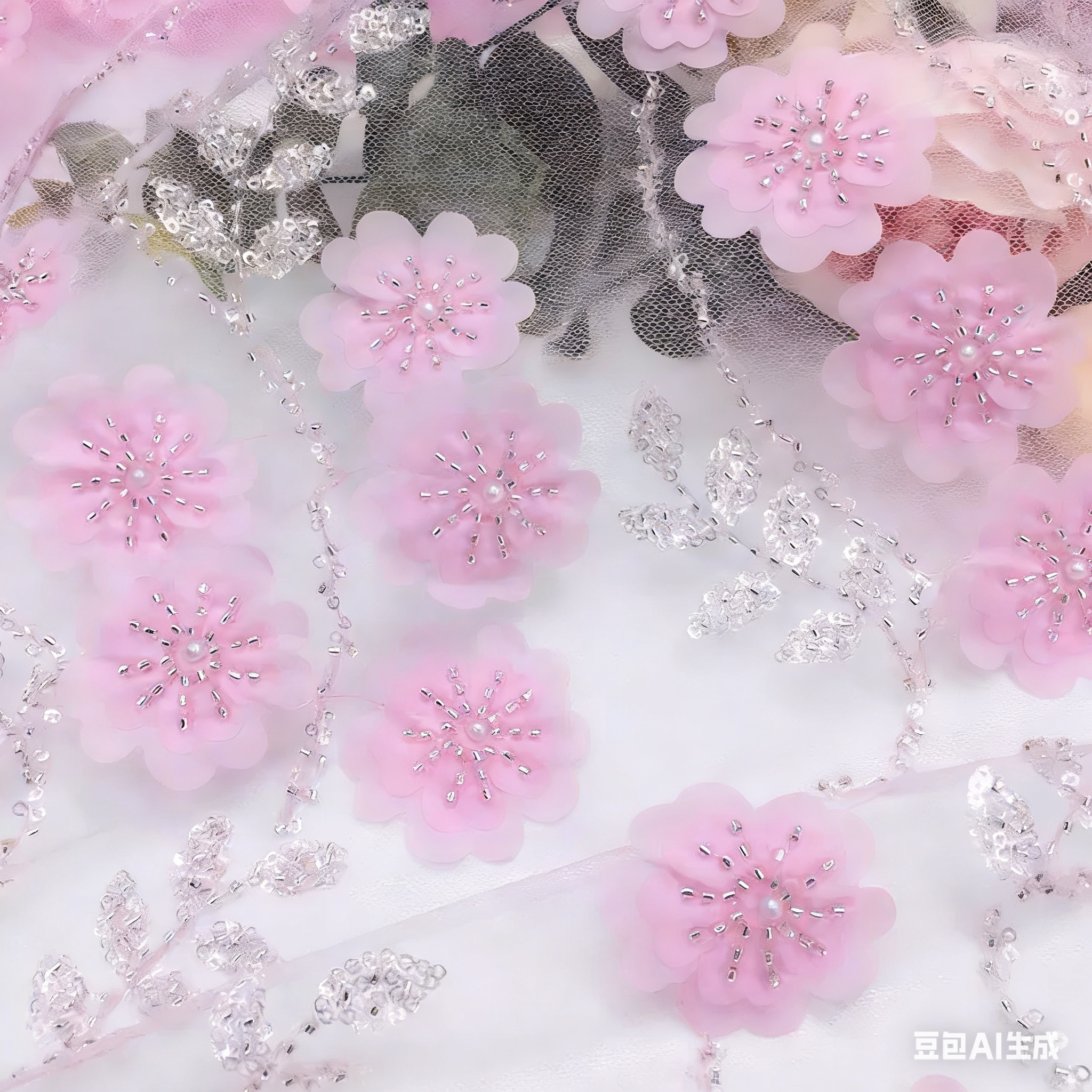 10 meters In Stock Laser 3D Plum Blossom Bead Tube Embroidery Mesh Lace Fabric, Sequin Material for Fashion Wedding Dresses, Stage Costumes & Kids Wear 10 meters