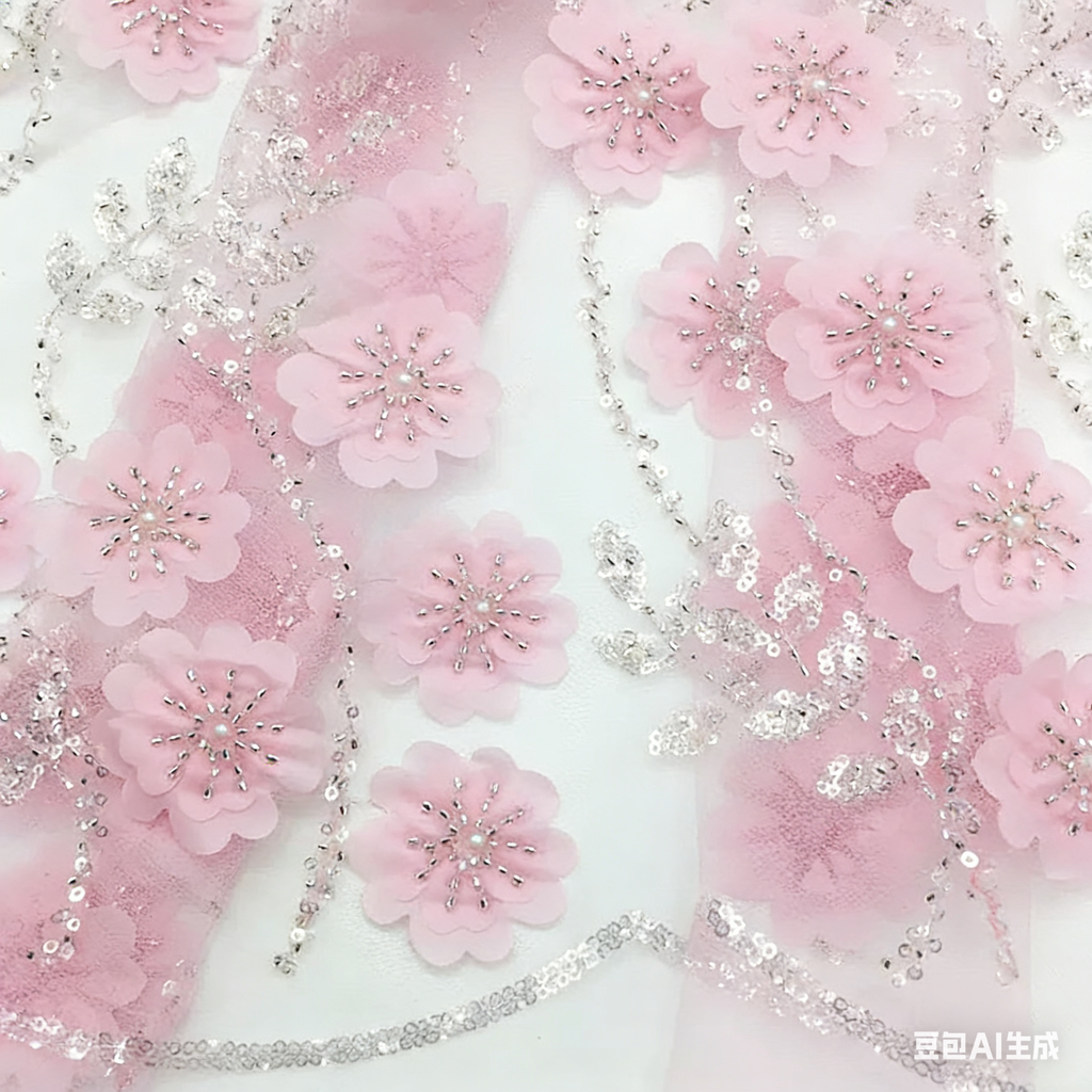 10 meters In Stock Laser 3D Plum Blossom Bead Tube Embroidery Mesh Lace Fabric, Sequin Material for Fashion Wedding Dresses, Stage Costumes & Kids Wear 10 meters