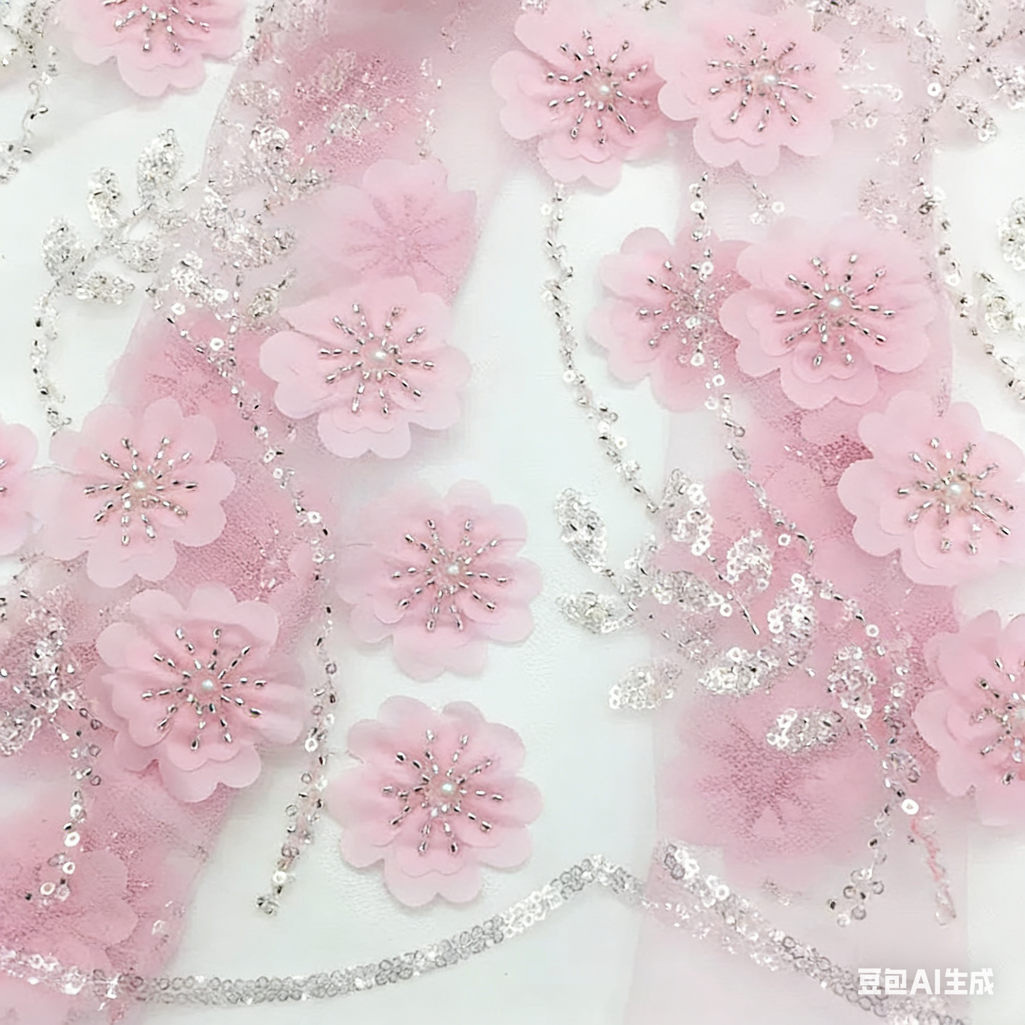 10 meters In Stock Laser 3D Plum Blossom Bead Tube Embroidery Mesh Lace Fabric, Sequin Material for Fashion Wedding Dresses, Stage Costumes & Kids Wear 10 meters