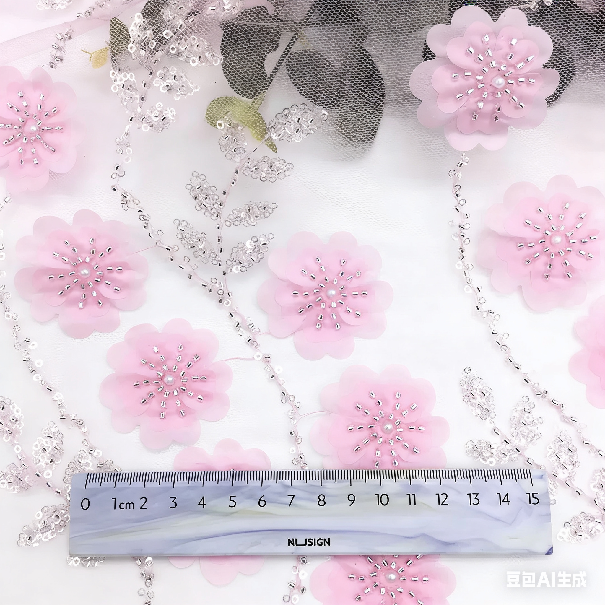 10 meters In Stock Laser 3D Plum Blossom Bead Tube Embroidery Mesh Lace Fabric, Sequin Material for Fashion Wedding Dresses, Stage Costumes & Kids Wear 10 meters