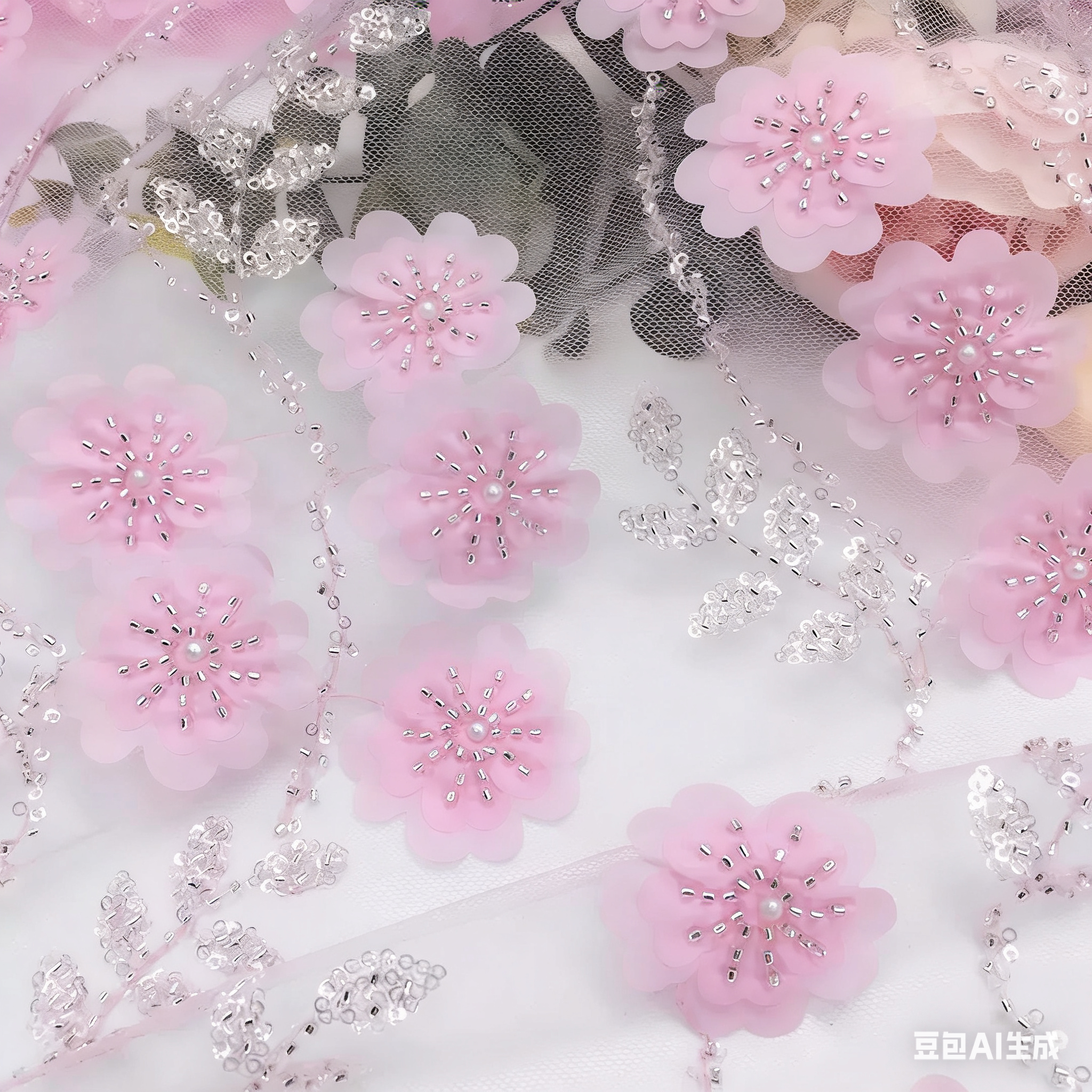 10 meters In Stock Laser 3D Plum Blossom Bead Tube Embroidery Mesh Lace Fabric, Sequin Material for Fashion Wedding Dresses, Stage Costumes & Kids Wear 10 meters