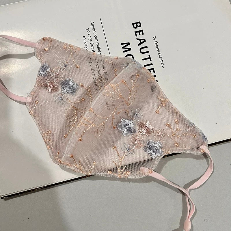 Influencer Same-Style Lace Embroidery Rhinestone Decorated Breathable Dustproof Face Veil Mask for Women, Starry Sky Design