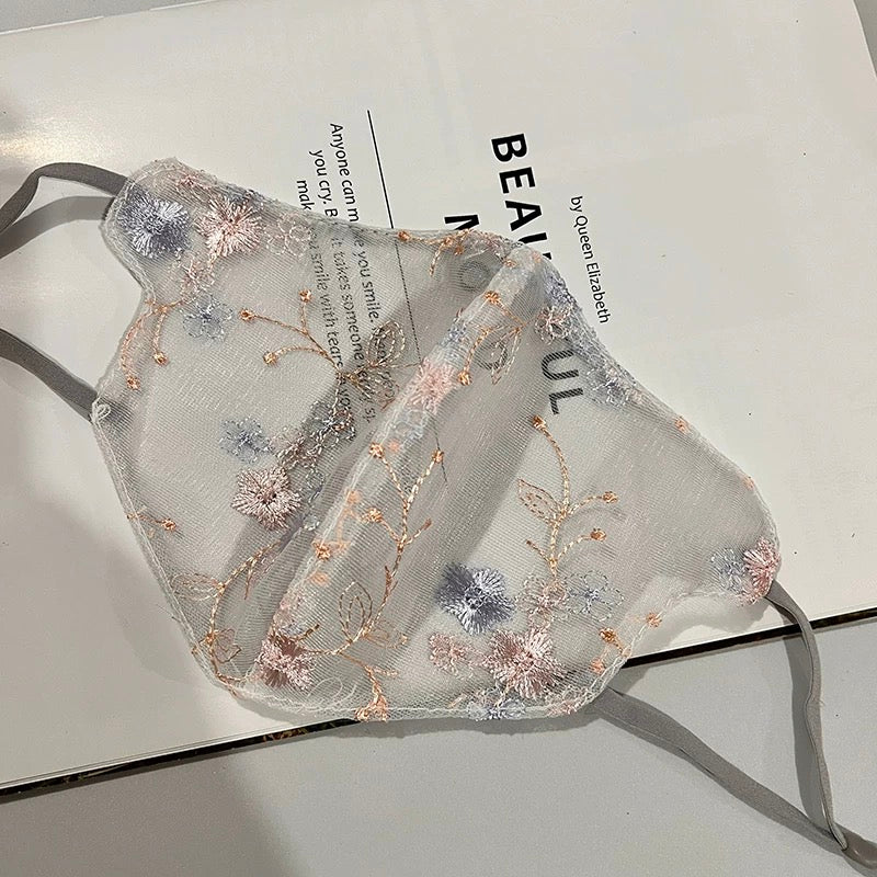 Influencer Same-Style Lace Embroidery Rhinestone Decorated Breathable Dustproof Face Veil Mask for Women, Starry Sky Design