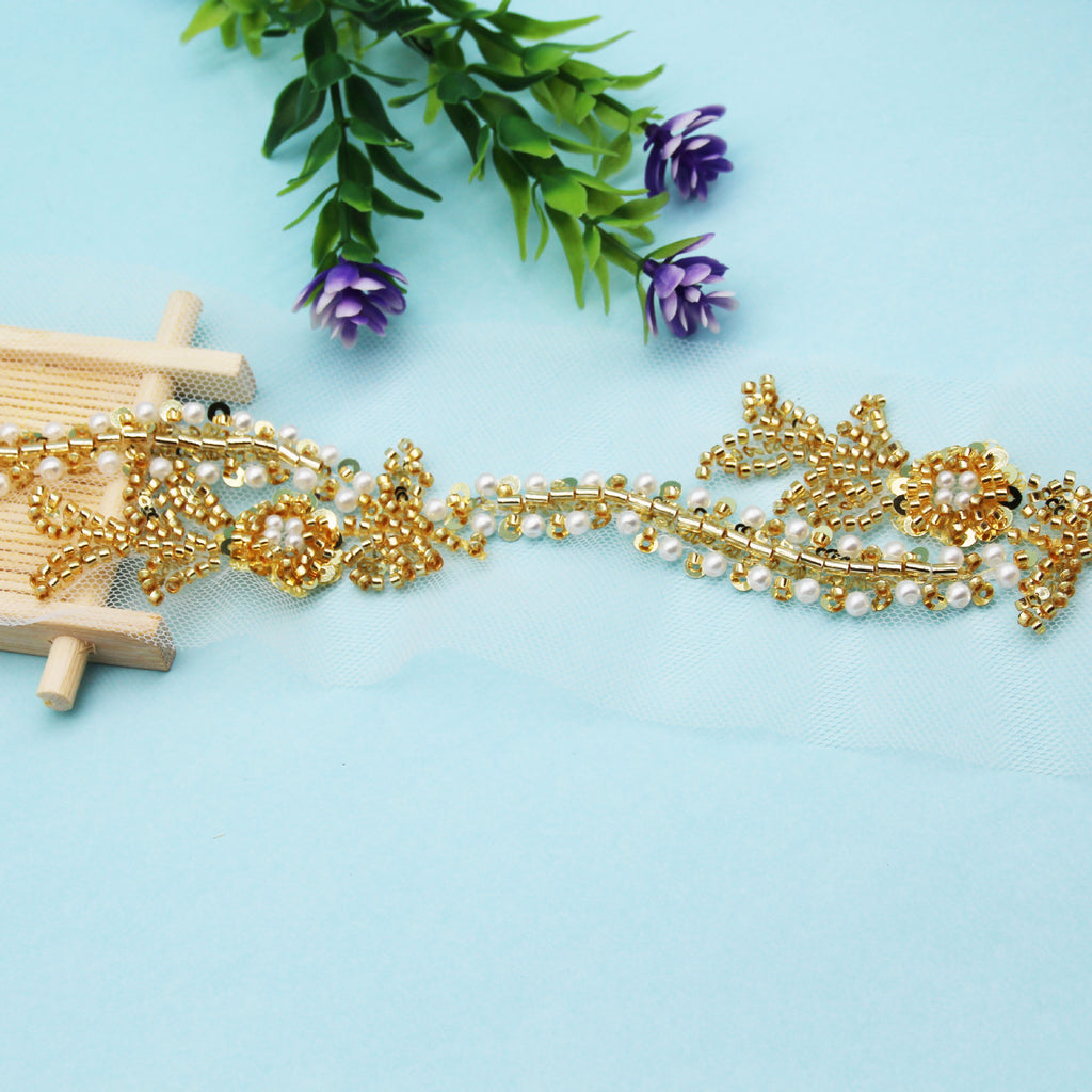 Handmade Beaded Lace DIY, Seed Bead Hair Accessories, Shoes & Hats Decoration, Heavy-Duty Pearl Lace Apparel Trims