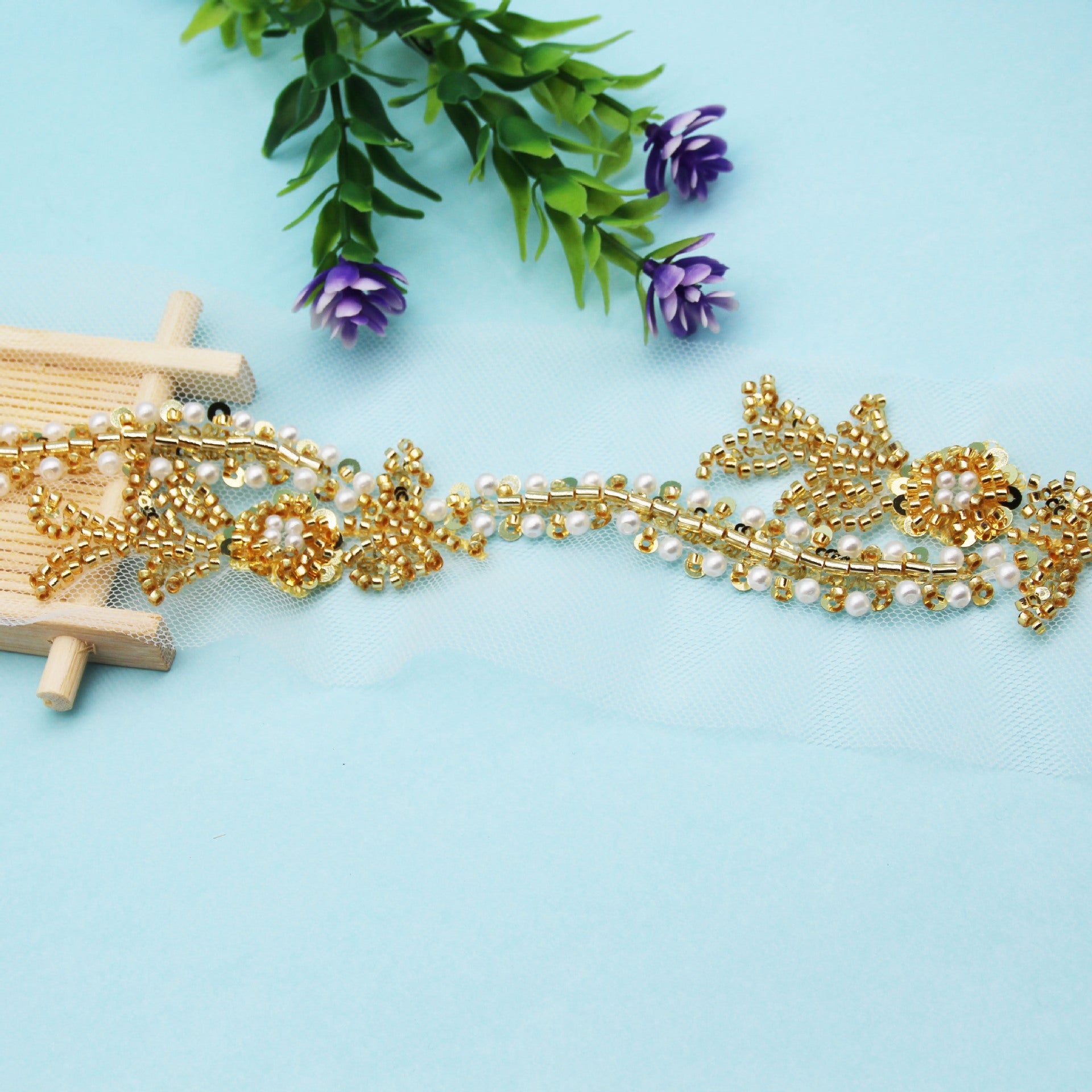 Handmade Beaded Lace DIY, Seed Bead Hair Accessories, Shoes & Hats Decoration, Heavy-Duty Pearl Lace Apparel Trims