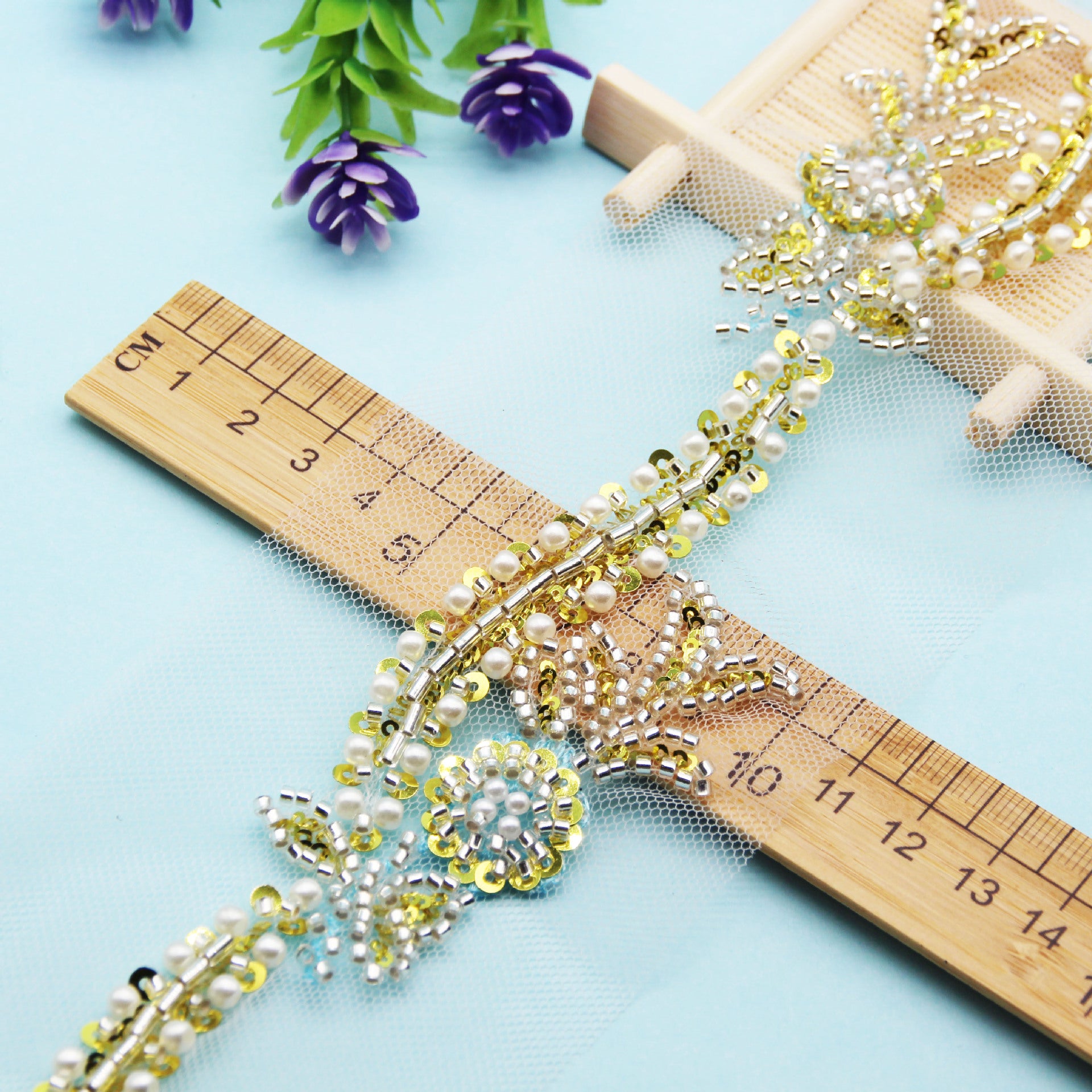 Handmade Beaded Lace DIY, Seed Bead Hair Accessories, Shoes & Hats Decoration, Heavy-Duty Pearl Lace Apparel Trims