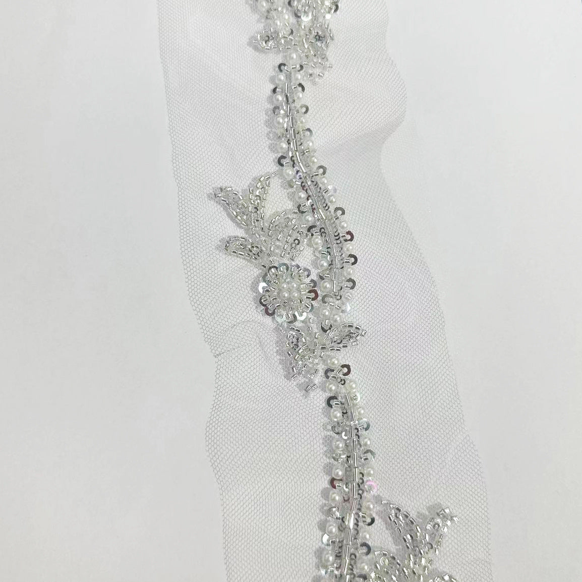 Handmade Beaded Lace DIY, Seed Bead Hair Accessories, Shoes & Hats Decoration, Heavy-Duty Pearl Lace Apparel Trims