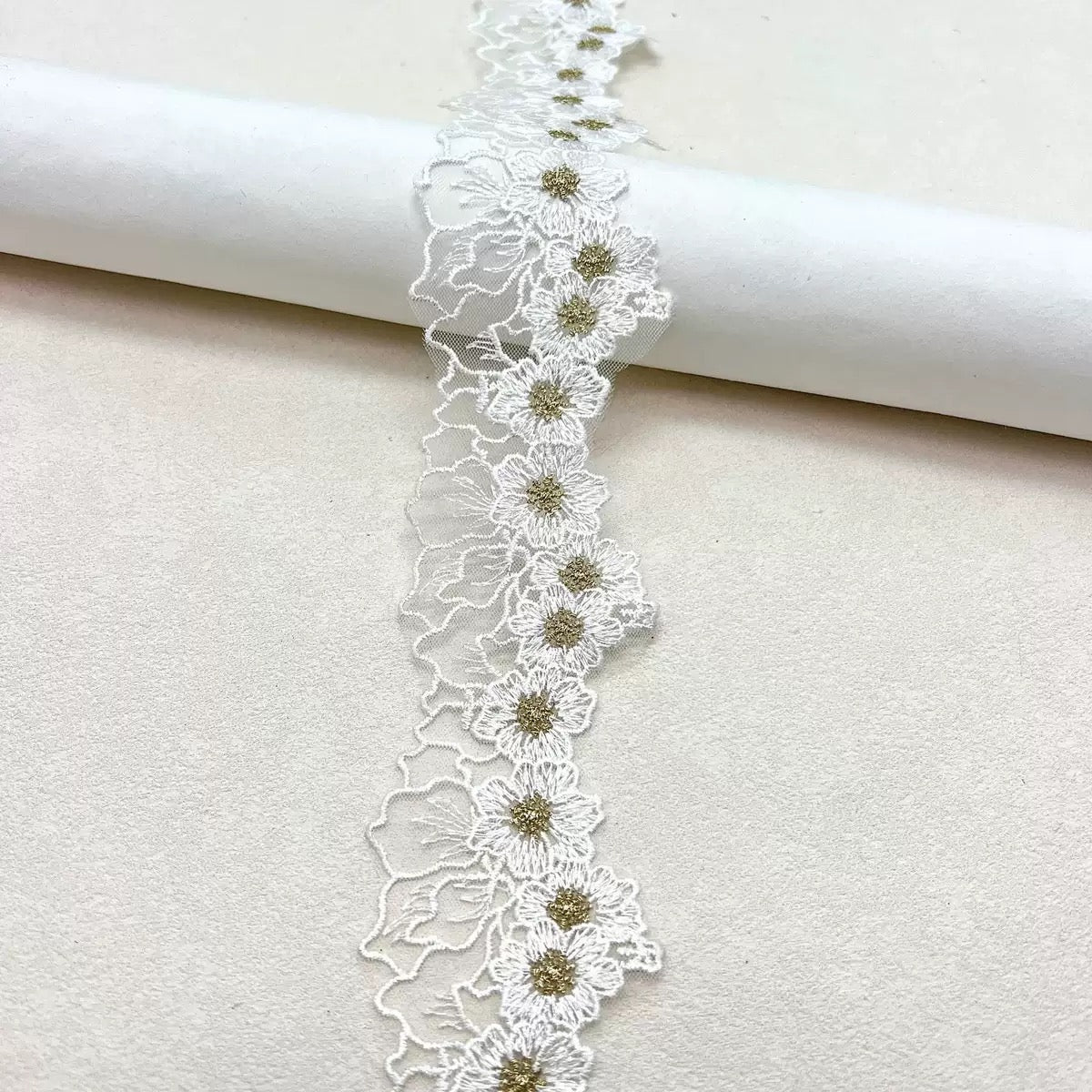 New Arrival Mesh Chinese Style Gold Embroidered Lace Trim, Hanfu Mesh Ribbon, Cheongsam Clothing Accessories