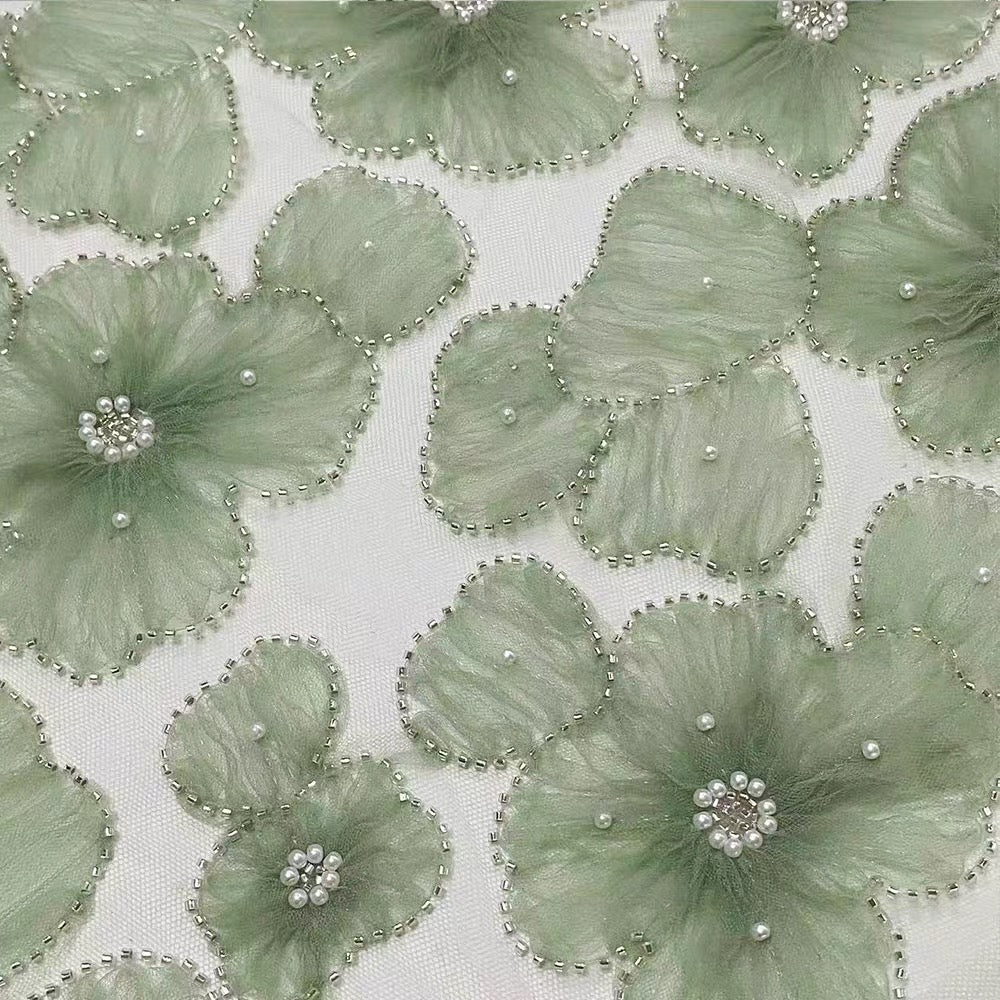 10 yards 130cm polyester flowers pearls and tubes lace fabric for dress