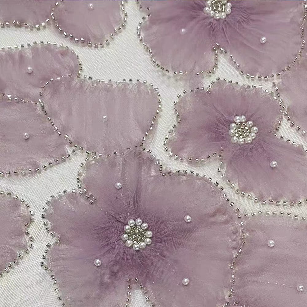 10 yards 130cm polyester flowers pearls and tubes lace fabric for dress