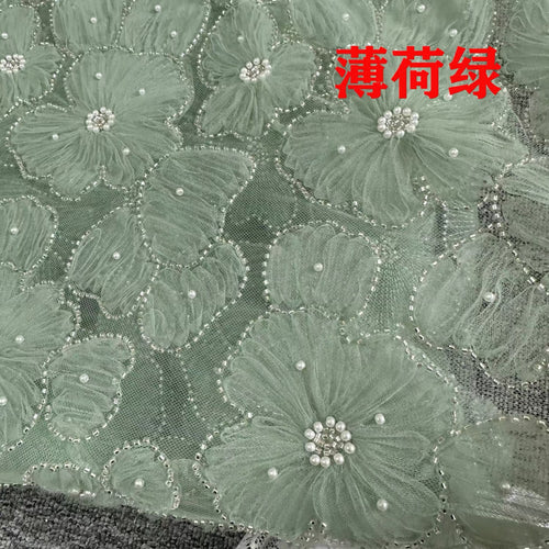 10 yards 130cm polyester flowers pearls and tubes lace fabric for dress