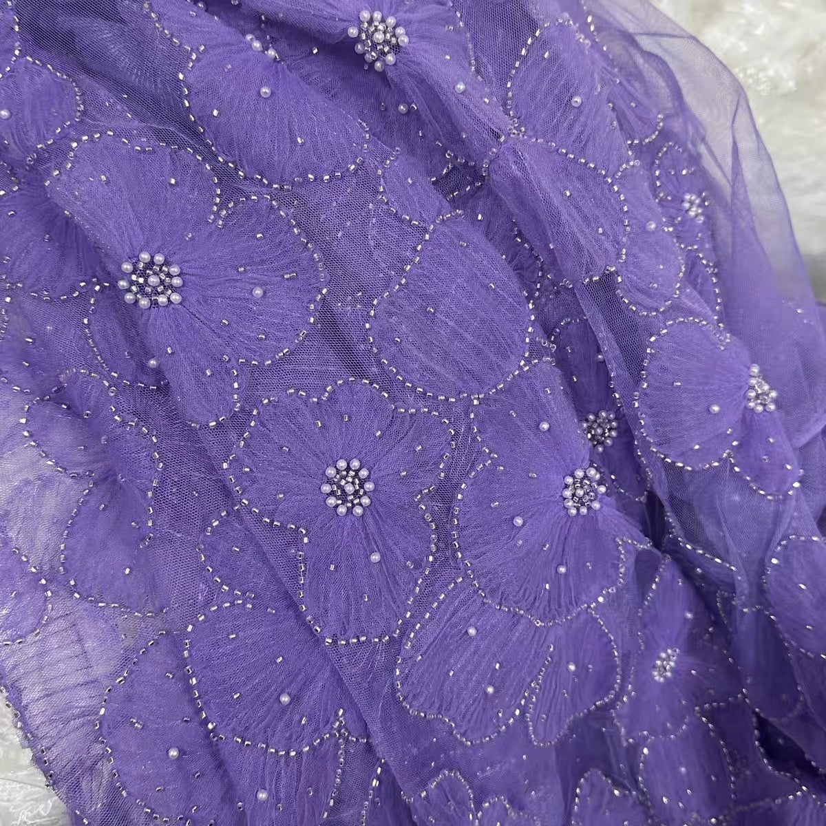 10 yards 130cm polyester flowers pearls and tubes lace fabric for dress