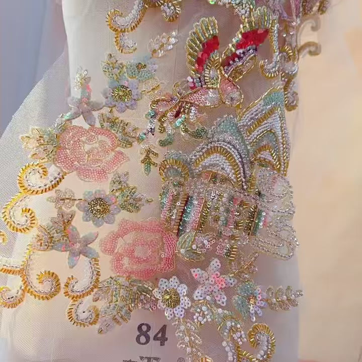 Colorful Sequins and Beads Lace Patch for Evening Dress from Chinese Factory