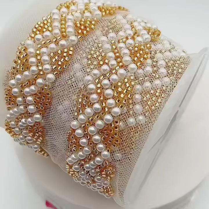 Handmade Beaded Lace DIY, Seed Bead Hair Accessories, Shoes & Hats Decoration, Heavy-Duty Pearl Lace Apparel Trims