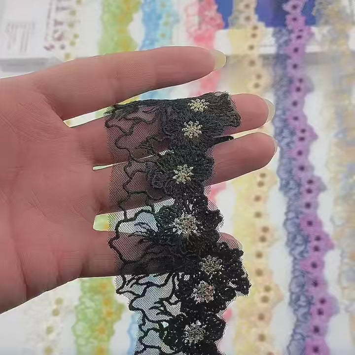 New Arrival Mesh Chinese Style Gold Embroidered Lace Trim, Hanfu Mesh Ribbon, Cheongsam Clothing Accessories